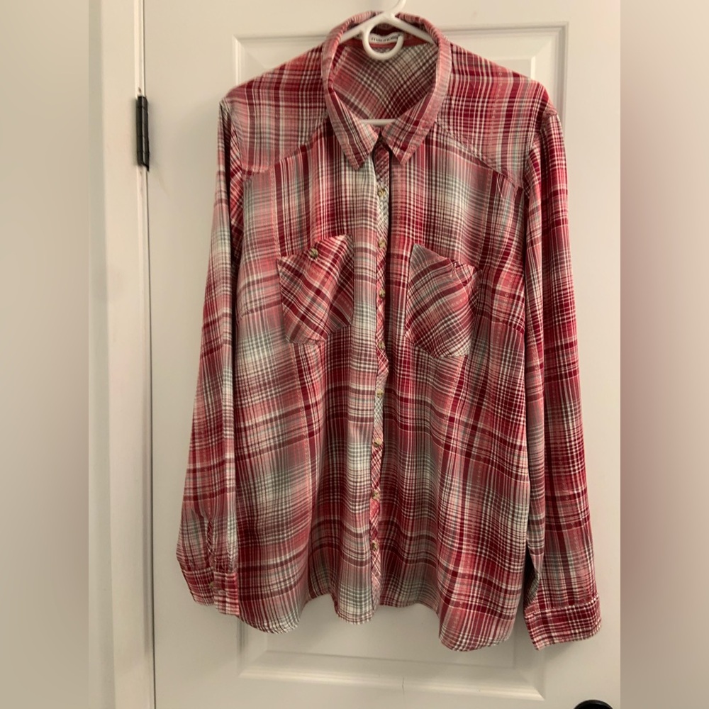 Maurices Red Plaid Button Down Shirt